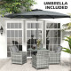 Outsunny 4 Seater Rattan Dining Set with Parasol &amp; Cushions - Mixed Grey