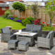 Outsunny 6 Seater Rattan Garden Furniture Set, Gas Fire Pit Table, Wicker Loveseat, 2 Armchairs and 2 Footstools, 6 Piece Patio 