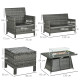 Outsunny 6 Seater Rattan Garden Furniture Set, Gas Fire Pit Table, Wicker Loveseat, 2 Armchairs and 2 Footstools, 6 Piece Patio 
