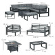 Outsunny 6-Piece Aluminium Garden Furniture Set, Outdoor Conversational Corner Sofa Loveseat Footstool Sectional with Gas Fire P