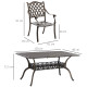 Outsunny 7 PCs Garden Patio Dining Set with Parasol Hole, Cast Aluminium Outdoor Furniture Set with Six Cushioned Chairs and Rec