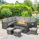 Outsunny Seven-Piece Firepit Table Rattan Sofa Set - Grey