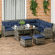 Outsunny 7-Seater Patio wicker Sofa Set Rattan Chair Furniture w/ Glass &amp; Cushioned, Dark Blue