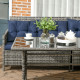 Outsunny 7-Seater Patio wicker Sofa Set Rattan Chair Furniture w/ Glass &amp; Cushioned, Dark Blue