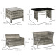 Outsunny 7-Seater Patio wicker Sofa Set Rattan Chair Furniture w/ Glass &amp; Cushioned, Dark Blue