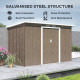 Outsunny 9ft x 4ft Metal Garden Shed, Outdoor Tool House with Foundation Kit, Ventilations and Double Doors, Light Grey Wood Gra
