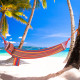 Outsunny Cotton Hammock Soft Portable Swing Sleeping w/ Headrest &amp; Side Pocket Deluxe Swing Chair for Beach, Yard, Bedroom, Pati