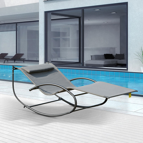 Outsunny Double Sun Lounger, Rocking Lounger Sunbed Daybed with Armrest and Headrest Pillow, for Two, For Outdoor Patio Garden, 