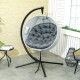 Outsunny Hanging Egg Chair Outdoor Indoor Garden Swing Chair with Folding Basket, Garden Hanging Chair with Stand, Thickened Cus