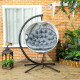 Outsunny Hanging Egg Chair Outdoor Indoor Garden Swing Chair with Folding Basket, Garden Hanging Chair with Stand, Thickened Cus