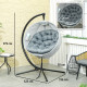 Outsunny Hanging Egg Chair Outdoor Indoor Garden Swing Chair with Folding Basket, Garden Hanging Chair with Stand, Thickened Cus