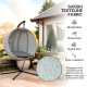 Outsunny Hanging Egg Chair Outdoor Indoor Garden Swing Chair with Folding Basket, Garden Hanging Chair with Stand, Thickened Cus