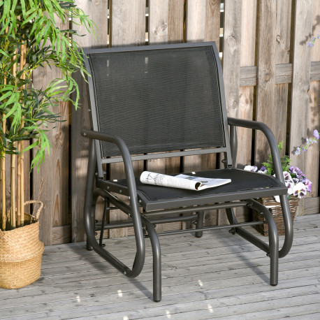 Outsunny Outdoor Gliding Swing Chair Garden Seat w/ Mesh Seat Curved Back Steel Frame Armrests Comfortable Lounge Furniture Dark