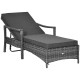Outsunny Patio Rattan Sun Lounger, Dual Wicker Weave Outdoor Single Reclining Chair Furniture, 4-Level Adjustable Backrest w/ Re