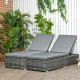 Outsunny PE Rattan Sun Loungers set of 2 with Cushion, Outdoor 2 Pieces Garden Sunbed Furniture with 5-Level Recliner Backrest, 