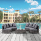 Outsunny Rattan Garden Furniture 4 Seaters Half-round Patio Outdoor Sofa &amp; Table Set Wicker Weave Conservatory Cushioned Seat wi