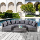 Outsunny Rattan Garden Furniture 4 Seaters Half-round Patio Outdoor Sofa &amp; Table Set Wicker Weave Conservatory Cushioned Seat wi