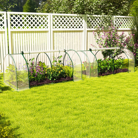 Outsunny Set of 2 Tunnel Greenhouse, Green Grow House with Roll-up Door, Steel Frame, Plastic Cover for Garden, Outdoor, 200 x 1