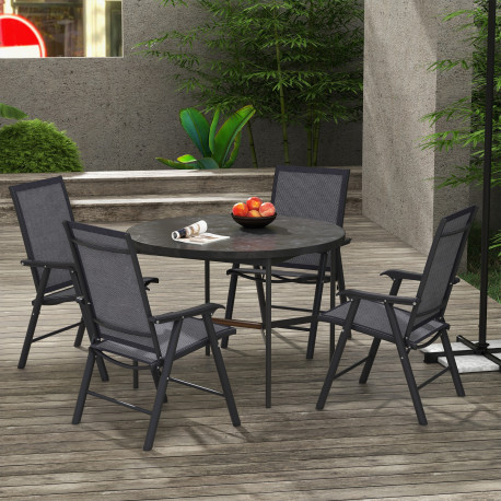 Outsunny Set of 4 Folding Garden Chairs, Metal Frame Garden Chairs Outdoor Patio Park Dining Seat with Breathable Mesh Seat, Dar