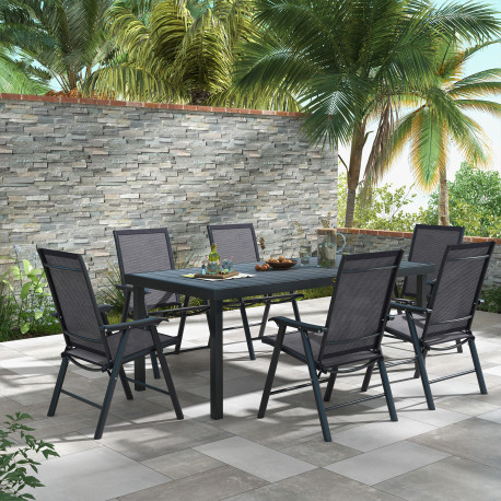 Outsunny Set of 6 Folding Garden Chairs, Metal Frame Garden Chairs Outdoor Patio Park Dining Seat with Breathable Mesh Seat, Dar