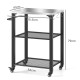 Outsunny Three-Shelf Outdoor Grill Cart with Stainless Steel Top, Outdoor Kitchen Island with 4 Wheels, 3 Hooks, Movable Food Pr