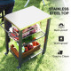 Outsunny Three-Shelf Outdoor Grill Cart with Stainless Steel Top, Outdoor Kitchen Island with 4 Wheels, 3 Hooks, Movable Food Pr