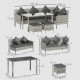 Outsunny tsunny 6-Seater Rattan Dining Set Sofa Table Footstool Outdoor w/ Cushion Garden Furniture, Dark Grey