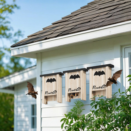 PawHut 3PCs Wooden Bat Boxes, Bat Houses Designed to Attract Bats & Easy to Hang for Outdoor, Garden, Farm, 18 x 6 x 22.5 cm