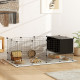 PawHut DIY Small Animal Cage with Elevated Huts, C&amp;C Cage for Guinea Pigs, Hedgehogs, Rabbits, 31 Panels, Black