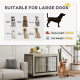 PawHut Dog Crate Furniture with Wheels, Double Doors, for Large Dogs, 100 x 60 x 73.5cm, Grey