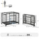 PawHut Metal Dog Cage Kennel Locking Door &amp; Wheels Removable Tray Openable Top For Medium Pets 94 x 58 x 69.5 cm
