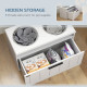 PawHut Raised Dog Bowl with Slow Feeder &amp; 2 Stainless Steel Dog Bowl, 25L Storage Drawer, for Large &amp; Extra Large Dogs, White