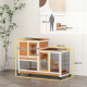 PawHut Wooden Indoor Hutch Elevated Cage w/ Wheel, Run, Yellow