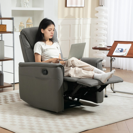 Recliner Armchair with Thick Padded Spring Cushion, Microfibre Manual Reclining Chair with Adjustable Leg Rest, Side Pockets for