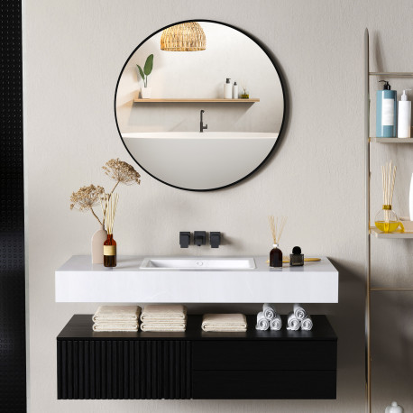 Round Bathroom Mirror, 70 x 70cm Steel Framed Wall Mirror, Decorative Mirror for Bedroom, Living Room, Entryway, Black