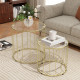 Round Coffee Table Set of 2, Glass Nest of Tables with Metal Frame and Tempered Glass Tabletop, Modern Side Tables for Living Ro