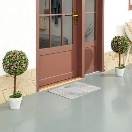 Set of 2 Decorative Artificial Plants, Ball Topiary Tree with Rose Flower in Pot, Fake Plants for Home Indoor Outdoor Decor, 60c
