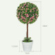 Set of 2 Decorative Artificial Plants, Ball Topiary Tree with Rose Flower in Pot, Fake Plants for Home Indoor Outdoor Decor, 60c