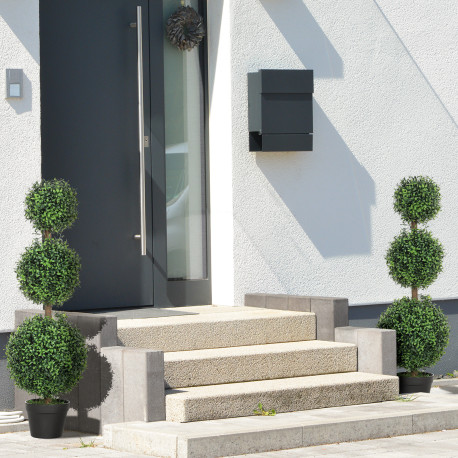 Set of 2 Decorative Artificial Plants, Topiary Ball-shaped Boxwood Trees in Pot, Fake Plants for Home Indoor outdoor Decor, 100c