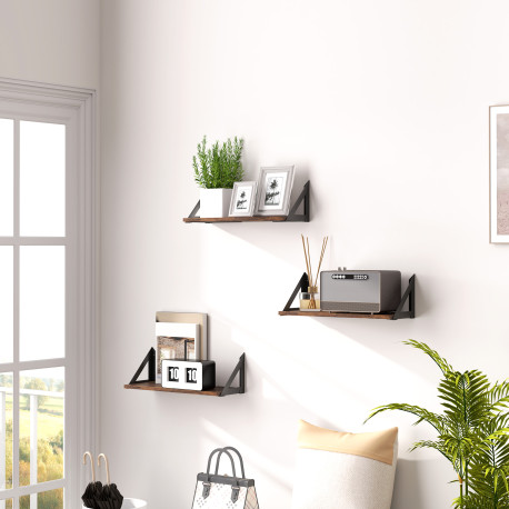 Set of 3 Wall Shelves, Vintage Wall Mounted Floating Shelves for Living Room, Entryway, Bedroom, Rustic Brown