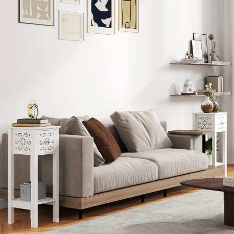 Set of Two Elegant Floral Cut-Out Side Tables - White