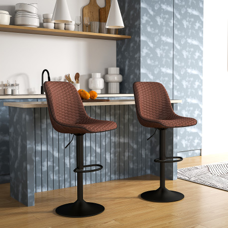 Set of Two Faux Leather Bar Stools - Brown