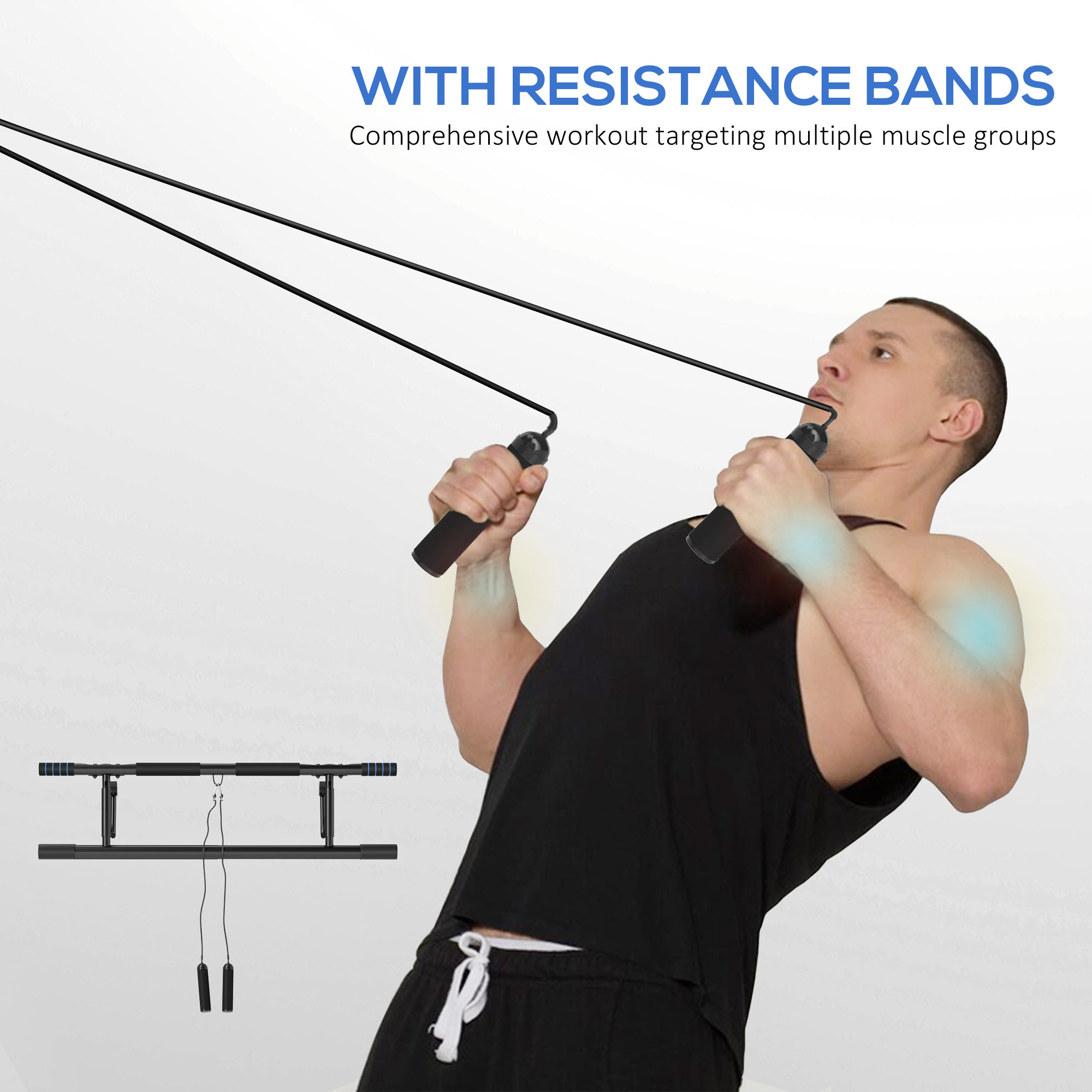 SPORTNOW Pull-Up Bar Doorway with Resistance Bands, No Drilling Chin-Up Bar Push Up Stand with Padded Handles for Home Gym Exerc