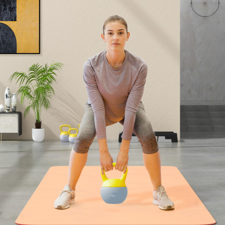 SPORTNOW Soft Kettlebell, 8kg Kettle Bell with Non-Slip Handle for Home Gym Weight Lifting and Strength Training, Yellow and Gre