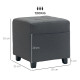 Square Footstool, Small Ottoman with Side Pocket, Linen Fabric Footrest Foot Stool with Rubber Wood Legs and Padded Seat for Liv