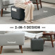 Square Footstool, Small Ottoman with Side Pocket, Linen Fabric Footrest Foot Stool with Rubber Wood Legs and Padded Seat for Liv