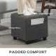 Square Footstool, Small Ottoman with Side Pocket, Linen Fabric Footrest Foot Stool with Rubber Wood Legs and Padded Seat for Liv