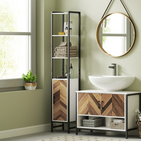 Tall Bathroom Cabinet with 3 Shelves, Slim Storage Cabinet with Adjustable Shelf, Narrow Tallboy Cupboard, Bathroom Storage Unit