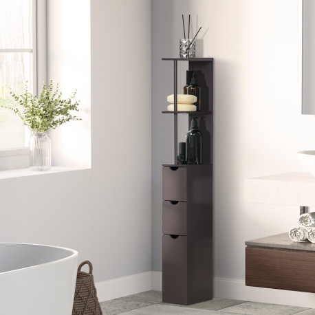 Tall Bathroom Cabinet, Freestanding Bathroom Storage Cabinet with 2-Tier Shelf and Drawers, Narrow Cupboard Storage Unit, Brown