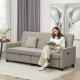 Three-Person Velvet-Feel Sofa Bed - Beige